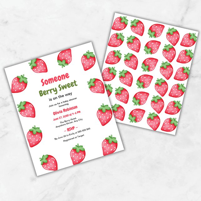Quelqu'un Berry Sweet Strawberry Baby shower Invit (Budget Someone Berry Sweet is on the Way Strawberry Baby Shower Invitation  )