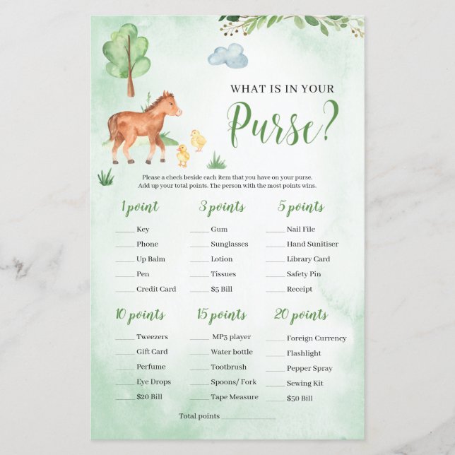 Qu'est-ce que dans votre jeu de Baby shower à sac  (Devant)