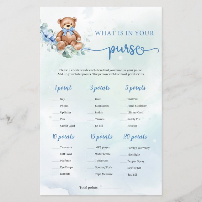 Qu'est-ce que dans votre sac à main Jeu Teddy Bear (Devant)