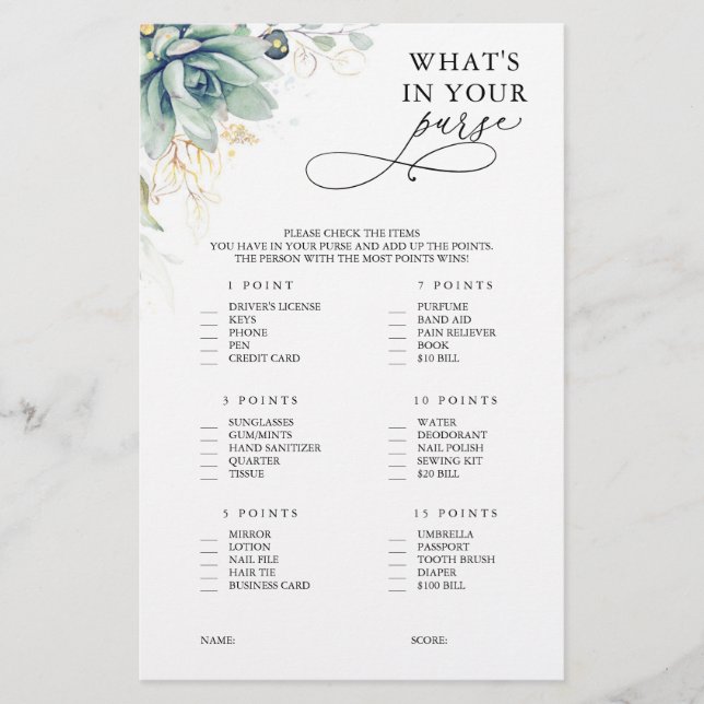 Qu'est-ce que dans votre sac à main succulent jeu  (Devant)