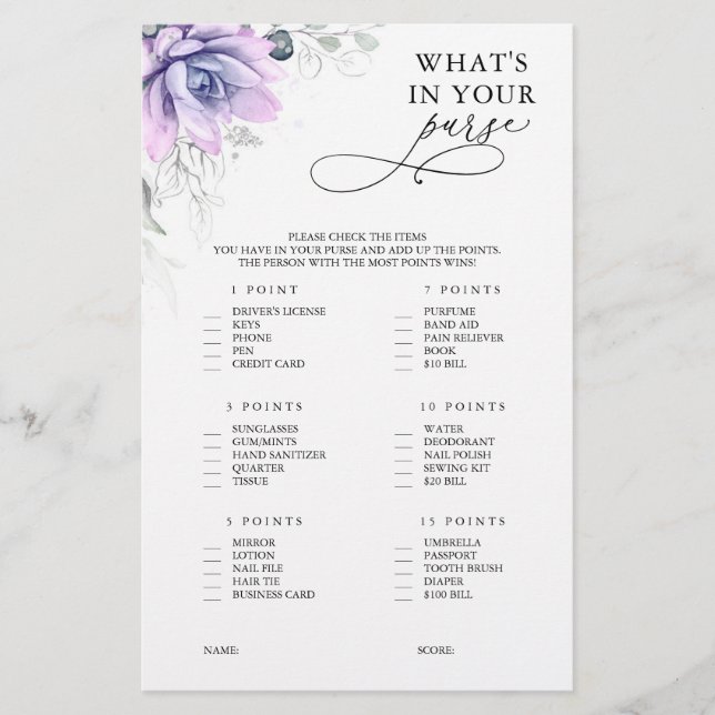 Qu'est-ce que dans votre sac à main succulent jeu  (Devant)