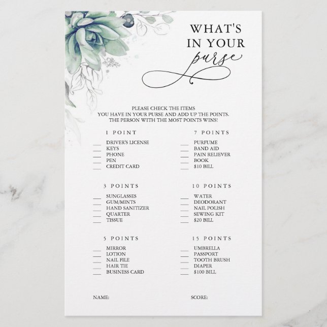 Qu'est-ce que dans votre sac à main succulent jeu  (Devant)