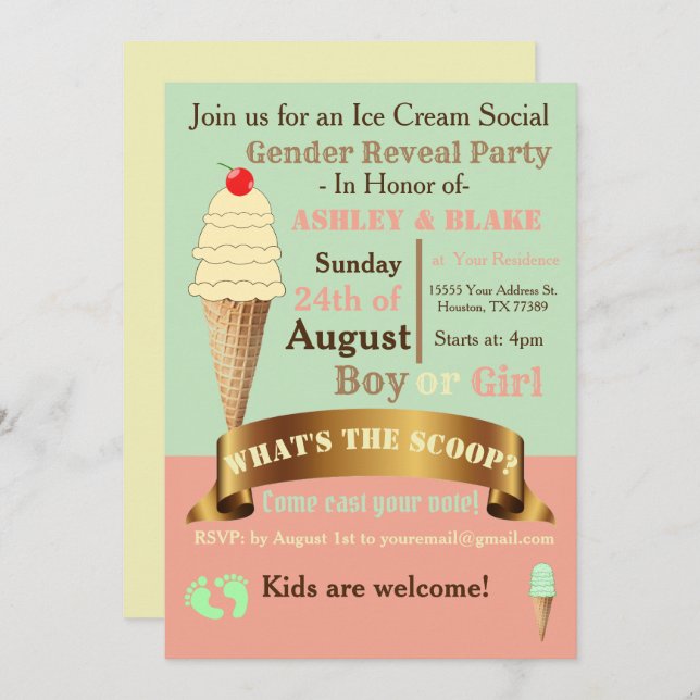 Qu'est-ce que la Scoop Genre Reveal Invitations (Devant / Derrière)