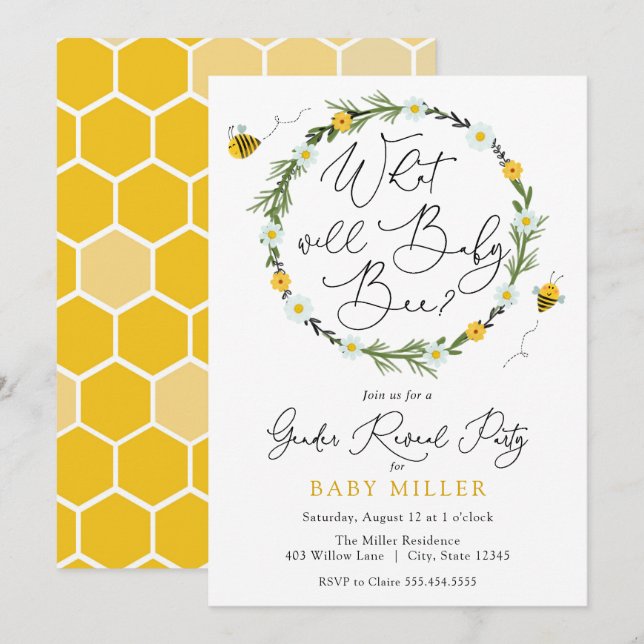 Qu'est-ce que le bébé Bee Genre Révéler Invitation (Devant / Derrière)