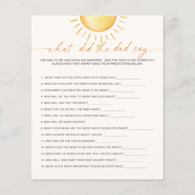 Qu'Est-Ce Que Le Père A Dit Sunshine Baby shower J (Devant)