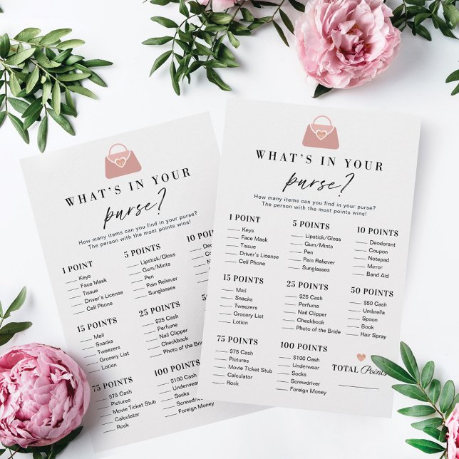 Qu'est-ce qu'il y a dans votre sac à main Jeu de b (What's in Your Purse Stylish Bridal Shower Game)