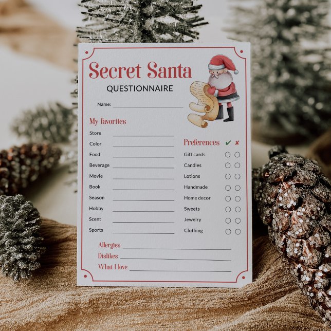 Questionnaire Père Noël Secret pour carte-cadeau (Secret Santa Questionnaire)