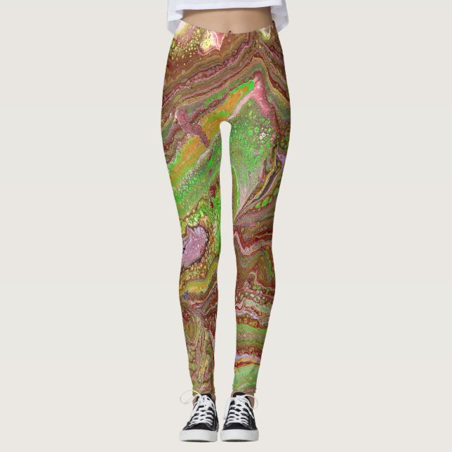 Questions 1 Wild Green Maroon Leggings (Devant)