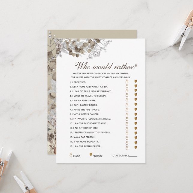 Questions modifiables Russe Fête des mariées carte (Devant/Arrière en situation)