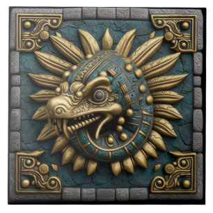 Quetzalcoatl doré sur carreau de temple maya