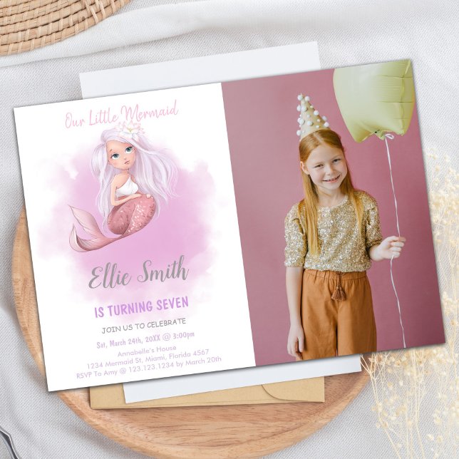 Queue de cuivre Sirène Anniversaire Invitations av (Copper Tail Mermaid Birthday Invitations w photo)