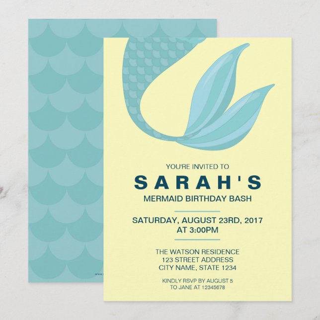 Queue de sirène | Invitation d'anniversaire de Sir (Devant / Derrière)