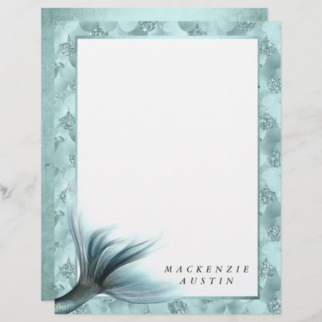 Queue Mermaid Luxe | Seafoam Mint Green Aqua Custo (Devant / Derrière)