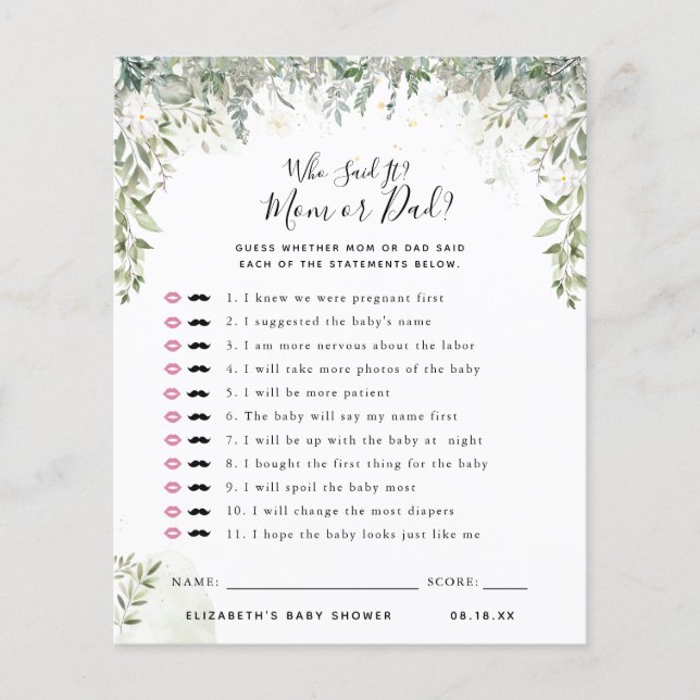 Qui a dit cela | Jeu de Baby Shower (Devant)