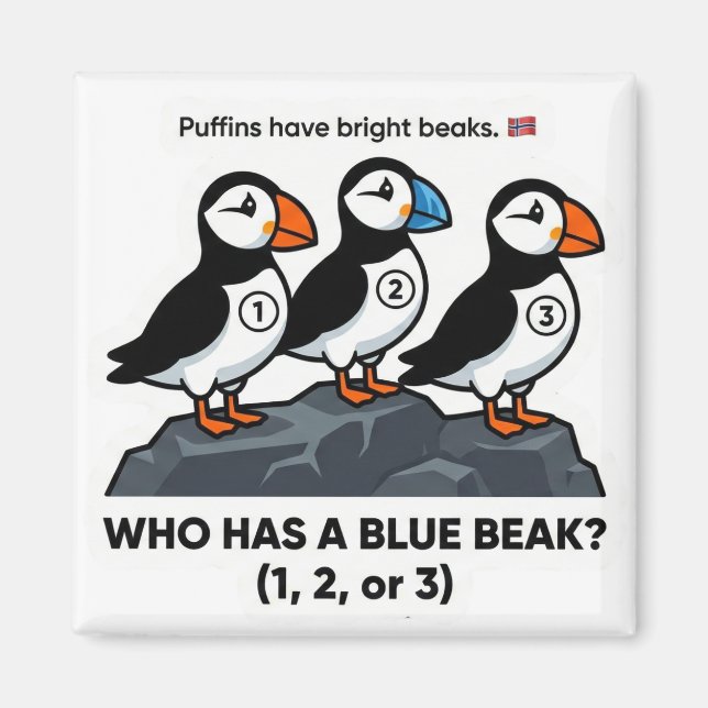 Qui a un bec bleu ? – Magnet d'apprentissage de pu (Devant)