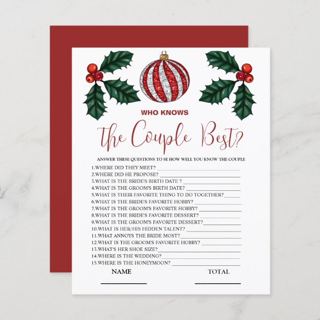 Qui connaît Couple meilleur jeu nuptial d'hiver (Devant / Derrière)