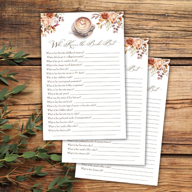 Qui connaît la mariée meilleur café jeu de douche  (Who knows the bride best love is brewing coffee cappuccino fall bridal shower games)