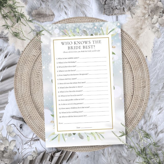 Qui Connaît La Mariée Meilleur Jeu De Fête des mar (Who Knows The Bride Best Winter Bridal Shower Game)