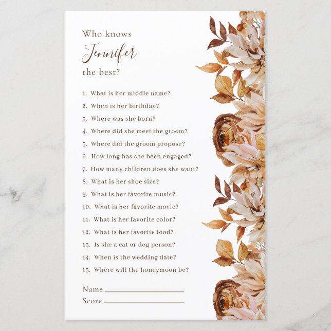 Qui Connaît La Mariée Meilleur Jeu De Mariée (Devant)