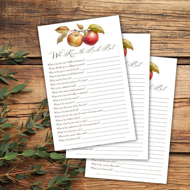 Qui connaît la mariée meilleure pomme jeu de douch (Who knows the bride best apple fall shower game appley ever after bridal shower games)