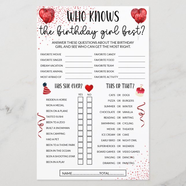 Qui Connaît L'Anniversaire Fille Meilleurs Jeux -  (Devant)