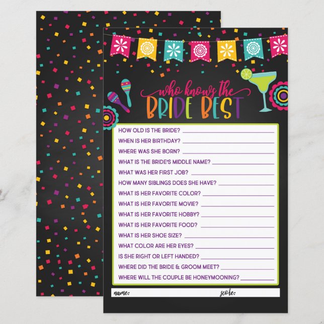 Qui connaît le mieux la mariée - Fiesta (Devant / Derrière)