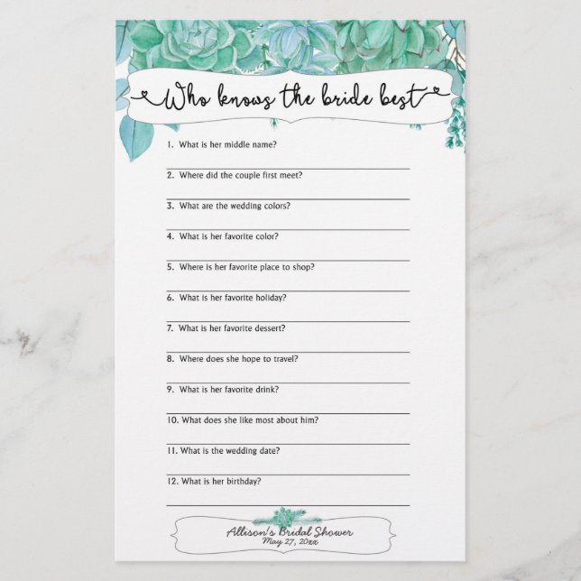 Qui connaît le mieux la mariée, il a dit qu'elle a (Devant)