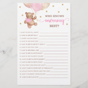 Qui connaît le mieux maman jeu Baby Shower Teddy B