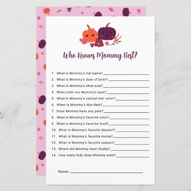 Qui connaît maman le meilleur petit Baby shower Ci (Devant / Derrière)