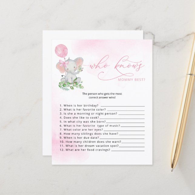 Qui connaît maman meilleur Baby shower éléphant je (Devant/Arrière en situation)