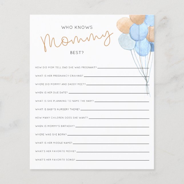 Qui connaît maman meilleur Baby shower jeu (Devant)