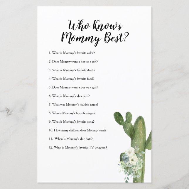 Qui Connaît Maman Meilleur Jeu Cactus Floral (Devant)