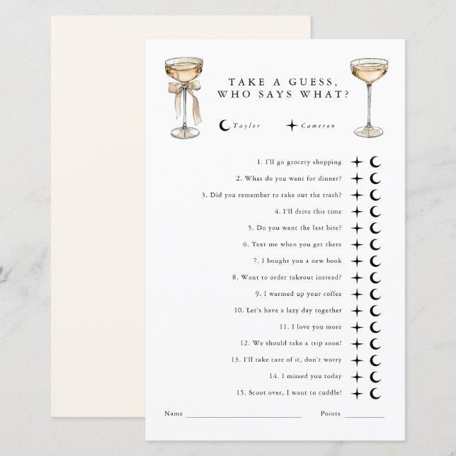 Qui dit ce jeu Wedding shower neutre pour les femm (Devant / Derrière)