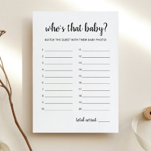 Qui est ce bébé? Carte de jeu pour Baby Shower