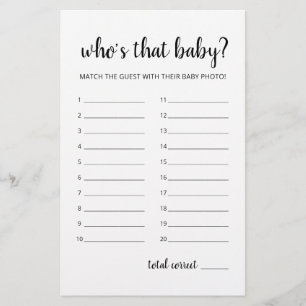 Qui est ce bébé ? Jeu Baby shower partie