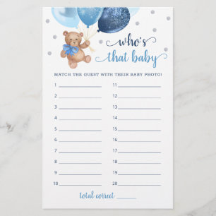 Qui est ce bébé jeu photo Baby shower Teddy Bear