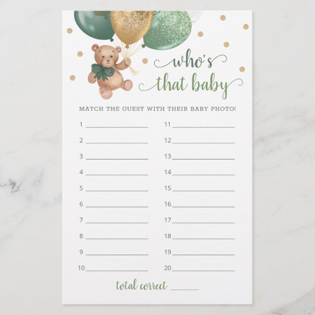 Qui est ce bébé jeu photo Baby shower Teddy Bear (Devant)