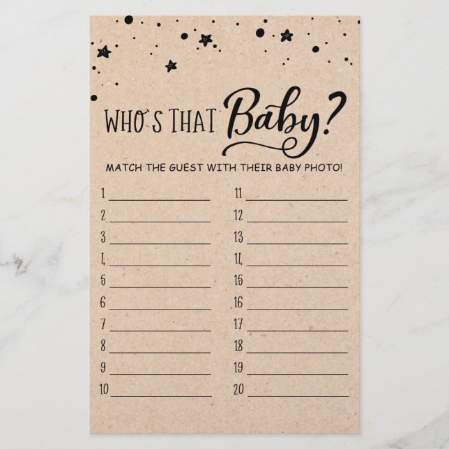 Qui est ce bébé? Jeu pour Baby Shower (Devant)