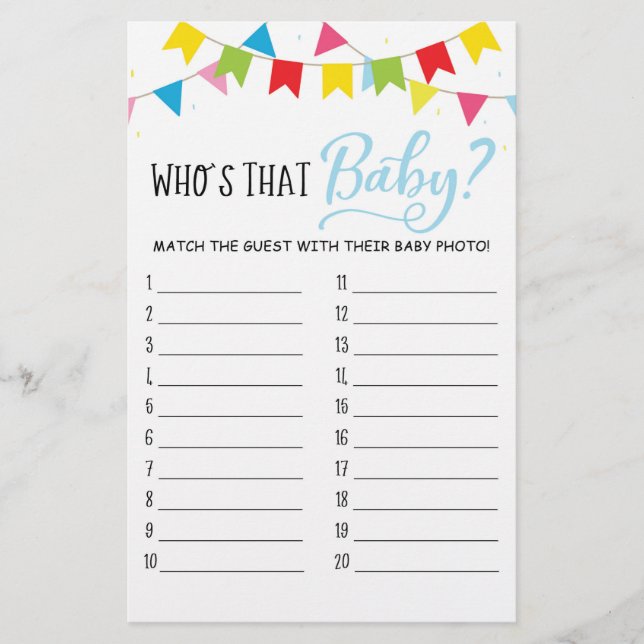 Qui est ce bébé? Jeu pour Baby Shower (Devant)