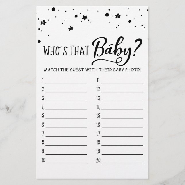 Qui est ce bébé? Jeu pour Baby Shower (Devant)