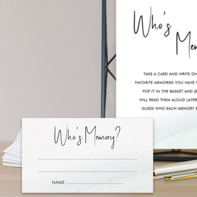 Qui est la Fête des mariées de mémoire jeu carte d (Bridal shower answer cards for Who's Memory game. Matching game poster available printed or download)