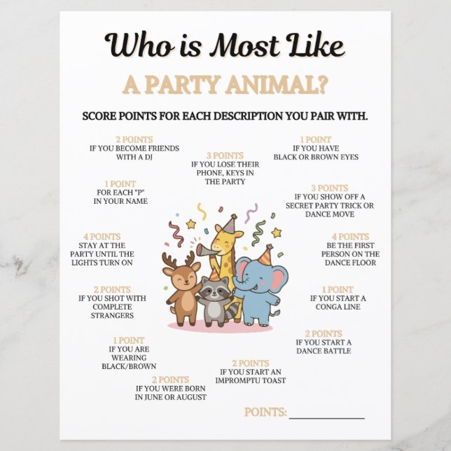 Qui est le plus comme un jeu d'animal de fête (Devant)