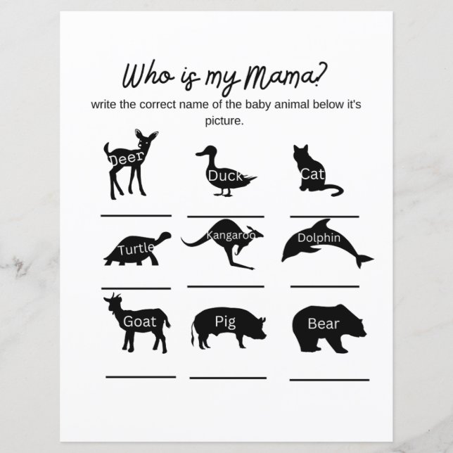 Qui est ma maman ? Baby shower jeu avec réponses (Devant)