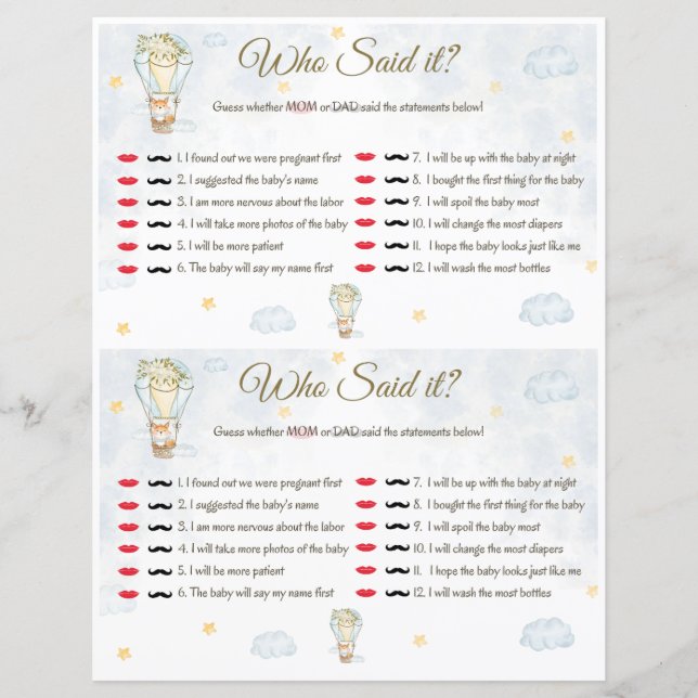 Qui L'A Dit ? Jeu baby shower (Devant)