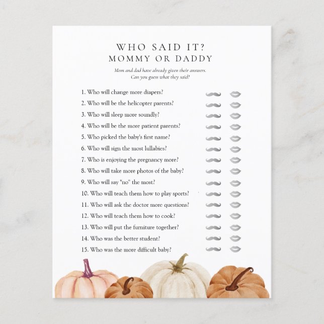 Qui l'a dit maman ou papa Baby shower Citrouille (Devant)