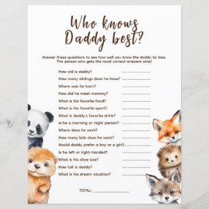 Qui sait Jeu de Baby Shower Papa Animaux de la For