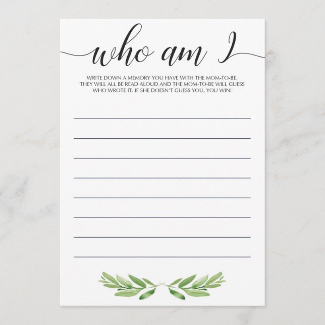 Qui suis-je Baby shower Jeu Neutre Genre (Devant)