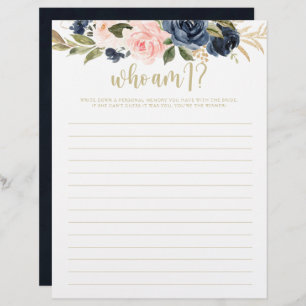 Qui Suis-Je Jeu De Fête des mariées Florale Or