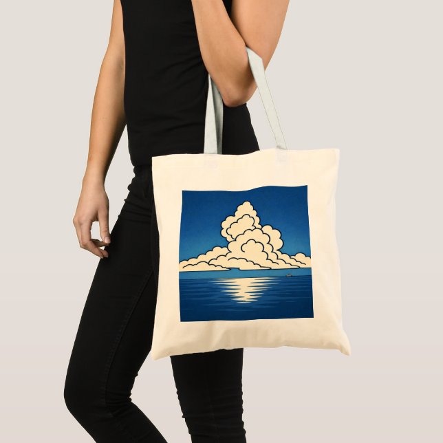 Quiet Horizon – Minimal Ocean & Cloud Art Tote Bag (Devant (produit))
