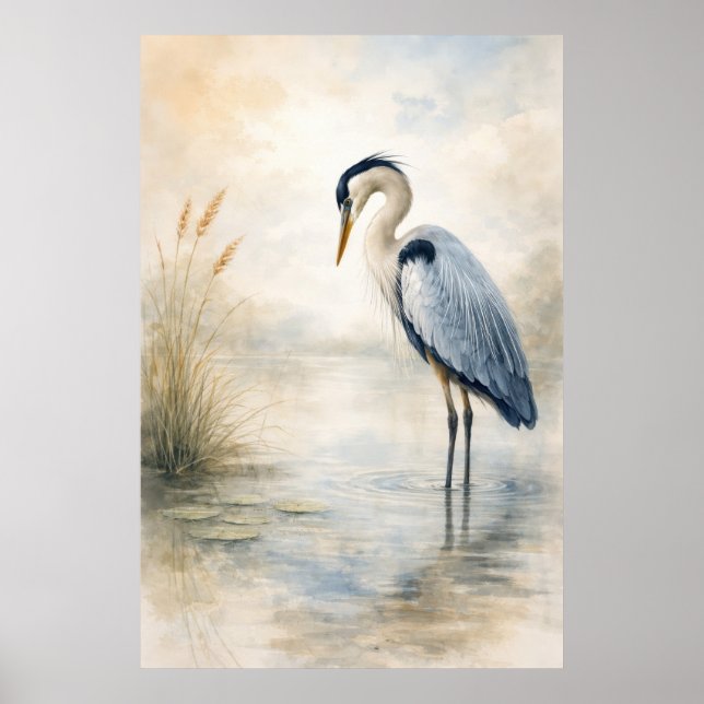 Quiet Marsh Heron | Blue Heron | Poster (Devant)